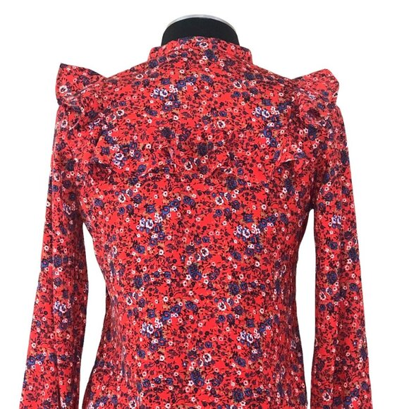Abercrombie & Fitch Floral Ruffled Mock Neck Button-Down Top – Size Small - Picture 3 of 15